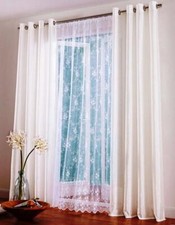 Gardine, Jacquard, mit Kräuselband, Farbe Weiss, Design Blumen, Allovermusterung