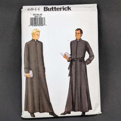 Butterick 6844 Men's Clergy Cassock Priest Robe Sewing Pattern 44-46-48 Uncut