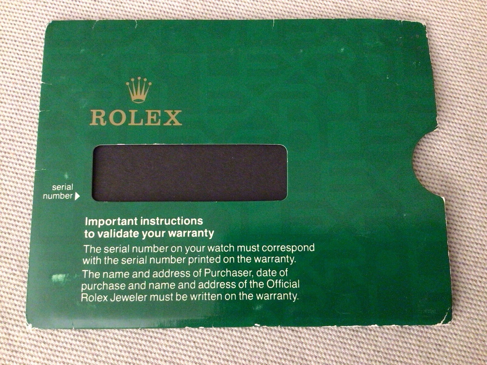 Porta Garanzia Cartoncino Rolex Vintage USA