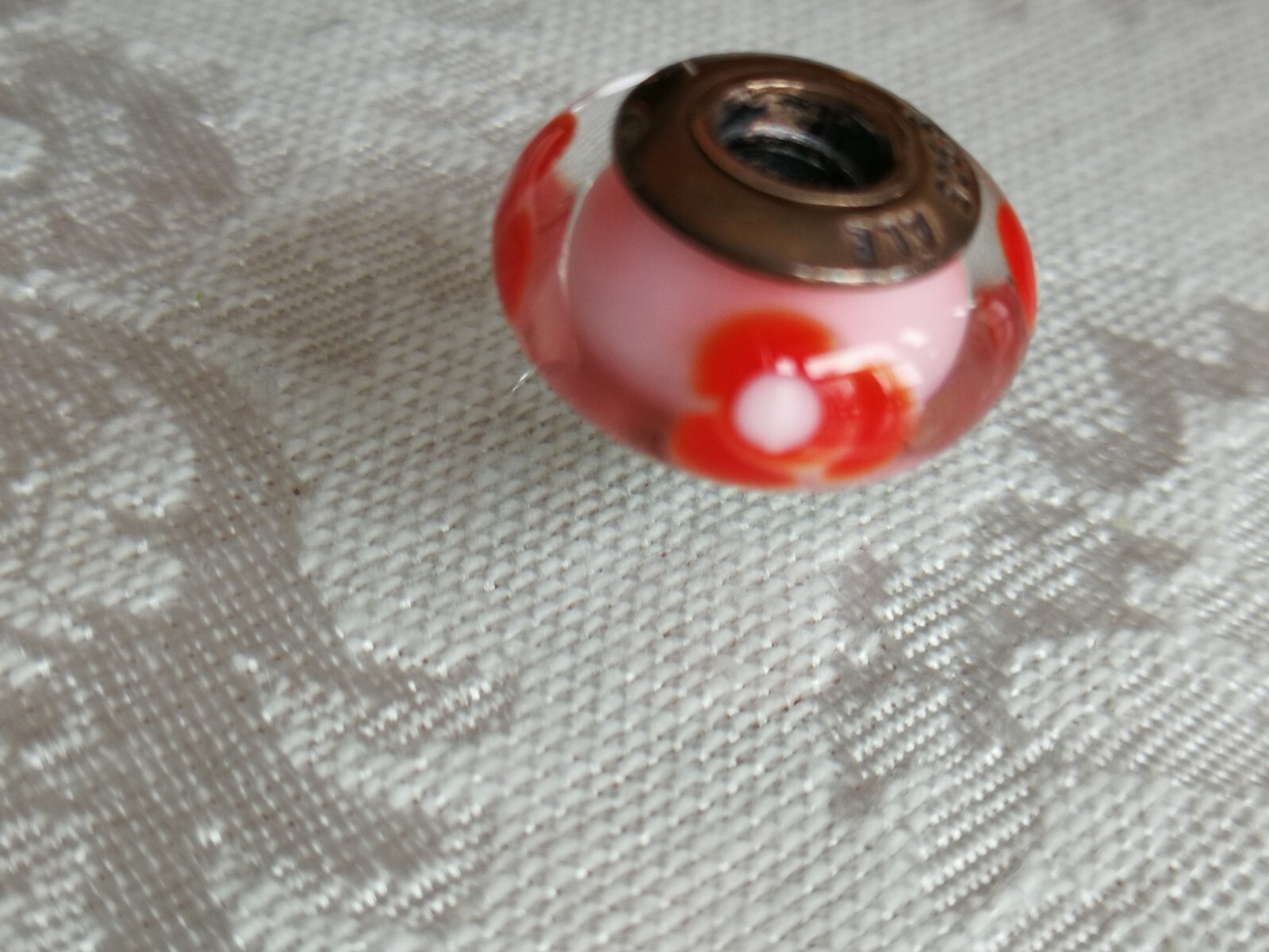 Pandora 925 ALE Sterling Silver Charm with Pink Red Flower Murano Glass Art Bead for Stylish Jewelry