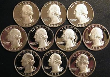1980-1989 S Washington Quarter Gem Cam Proof Run 10 Coin Decade Set US Mint Lot