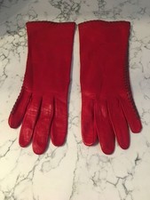 VTG Aris Red w/Outer Stitching Soft Leather Women  s Gloves Silk Lined 7 1/2 EUC