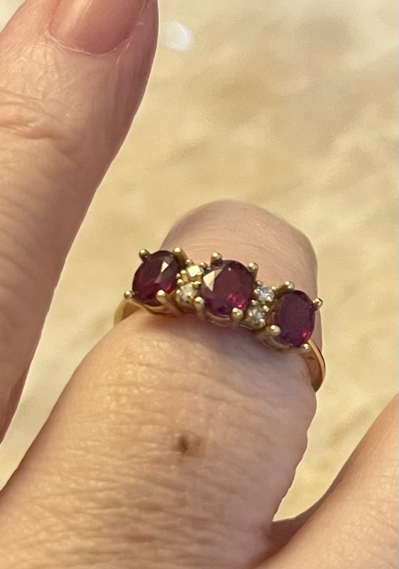 14k Oval Three Stone Ruby Ring