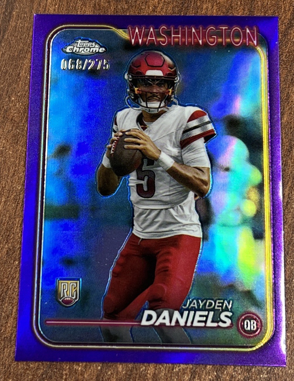 2024 Topps Chrome Jayden Daniels #201 Purple Refractor RC /275 Rookie Commanders