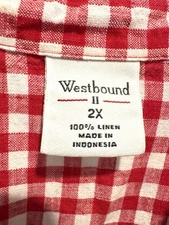 Westbound Women Size 2X Red Linen Gingham Print Short Sleeve Button Up Top EUC