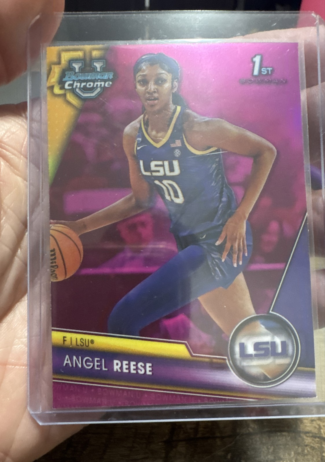 2023-24 Bowman University Chrome - Angel Reese #49 Pink Refractor (RC)