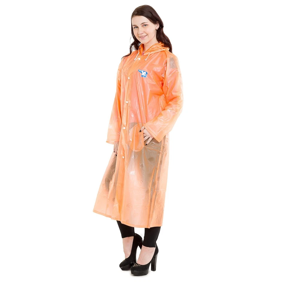 Women Orange Long Raincoat XXL Size With Hooded & Button Unisex Pack Of 4 - Image 2 of 3