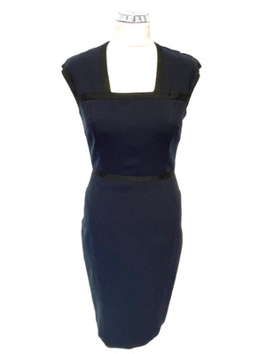 JAEGER MARINEBLAUES ÄRMELLOSES BLEISTIFTKLEID MIT ECKIGEM AUSSCHNITT GRÖSSE 8