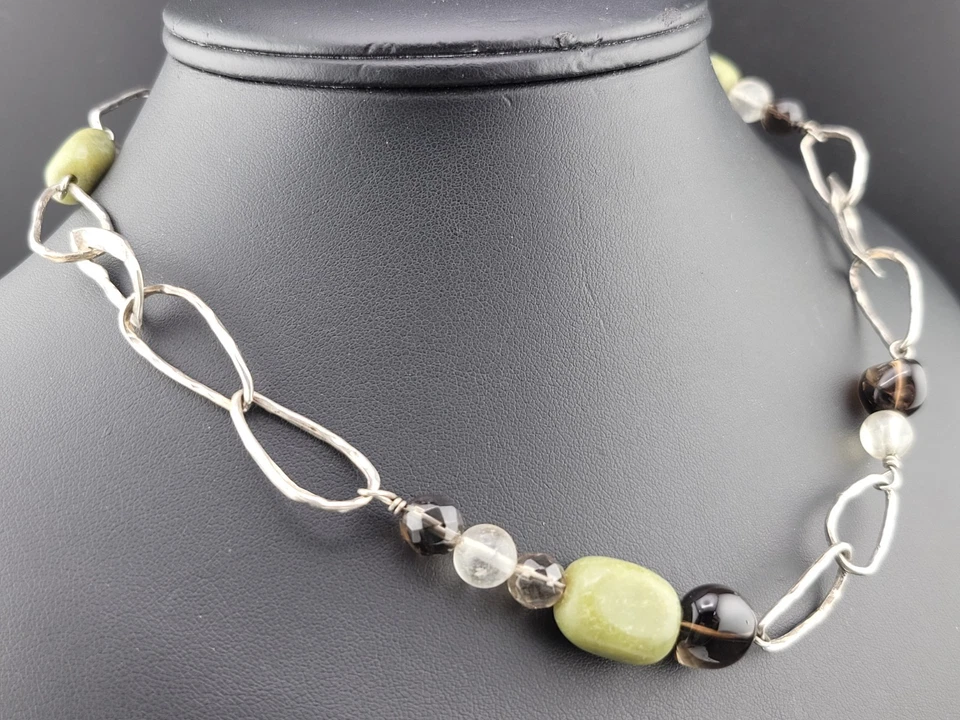 Retired Silpada Sterling Silver 925 Jade Smoky Quartz Bead Necklace 18" N1218 - Image 2 of 4