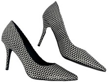 Nine West Women’s Jackpot Leather Geometric Pumps Heels Black White Sz7.5M Retro