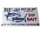Vintage Bee Jay Bait Sign - Lures Tackle Fishing Porcelain Gas Oil Sign