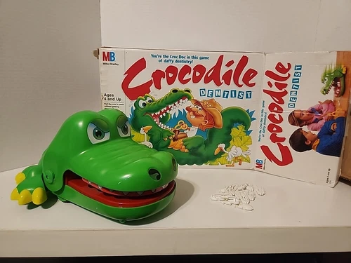 1990 Crocodile Dentist by Milton Bradley Works!13/15 Teeth No Pliers/instruction