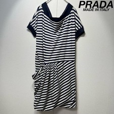 PRADA High Quality Border Deformed Gathered Design Short Sleeve Dress 38 F/S fro