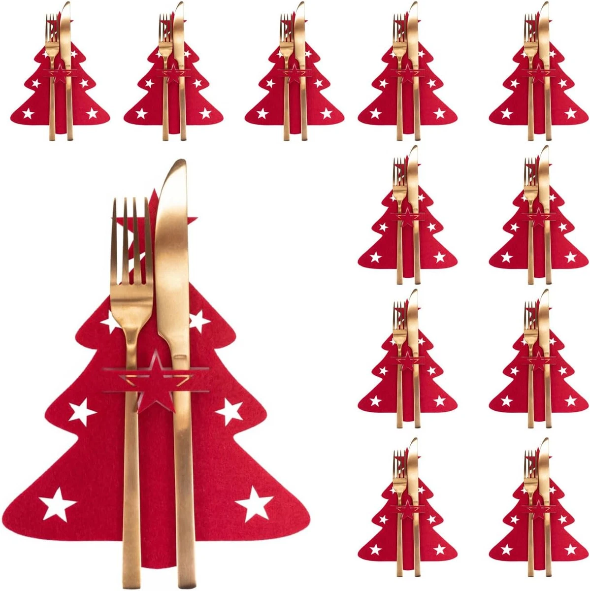 18 Portaposate Natalizi In Feltro Grigio A Forma Di Albero – Riutilizzabili, Per Decorare La Tavola Delle Feste - 5