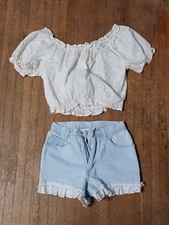 Vintage 2 Piece Highwaisted Shorts And Off The Should Top Small XS Medium Set