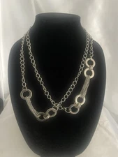 Vintage Silvertone chain-link long statement necklace 46” W/clasp