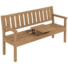 Outsunny Wooden Garden Bench with Table and Hidden Shelf, Teak