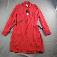 Halston Heritage Shirt Dress Womens Size 4 Red Waist Belted Button Up New