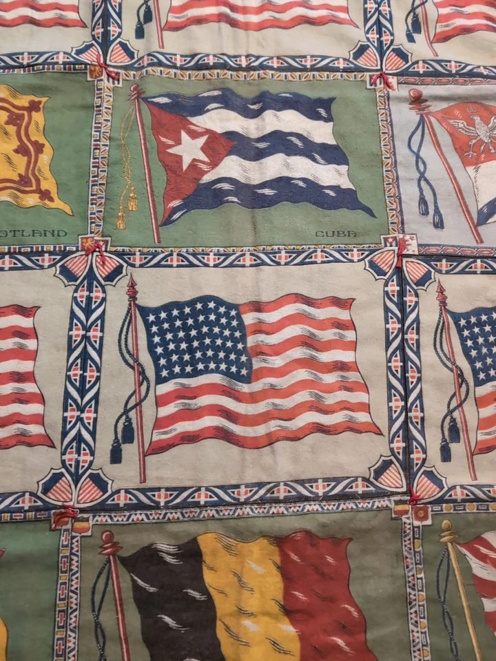 Tobacco Felts Flannel Crib Quilt 22 American Flags Cigar Premium Folk Art - Image 3 of 4