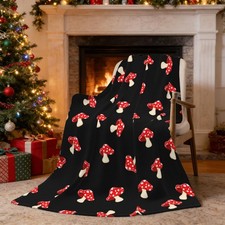 Black Mushroom Blanket, Birthday Mushroom Gifts for Women, Kids, Girls, Daugh...