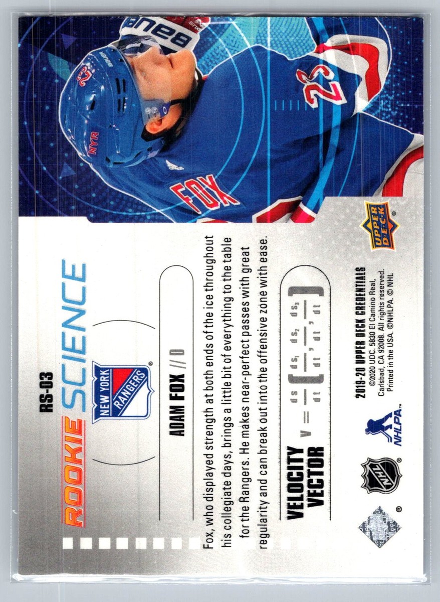 UPPER DECK NHLカード CREDENTIALS ADAM FOX RANGERS #RS-03 中古 送料無料 中古 IT2 ADAM FOX 2019-20 Upper Deck Credentials Science #RS-03
