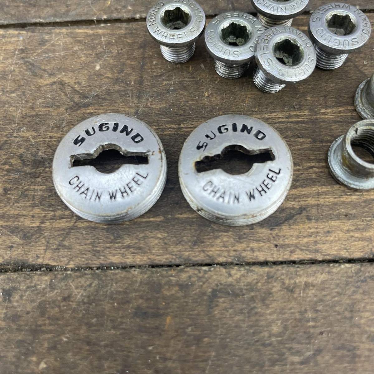 Vintage Sugino Dust Caps Chainwheel Bolts Set Japan Crank Arm