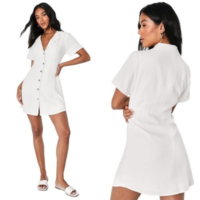 Lulus Central Park Sweetie White Linen Collared Button-Up Mini Dress size Large