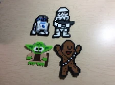 Lot of 4 Perler Beads Pixel Art Star Wars Chewbacca Yoda Stormtrooper R2-D2