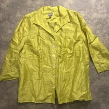 Chico's Shirt Size 3 Green Lime Linen Blend Long Sleeve Blouse