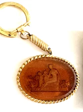 Keychain Etched Reverse Carved Renaissance Greek Costume Jewelry Pendant Charm