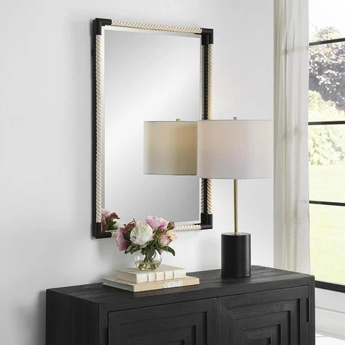 Uttermost 09942 Marina Wall Mirror White Cotton Rope and Matte Black - Picture 2 of 6