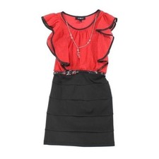 BCX Red Black Girl's Belted Dress Size 7