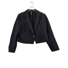 Spanx Womens Black Cropped Blazer Ponte Knit Stretch Jacket Size Large L/G
