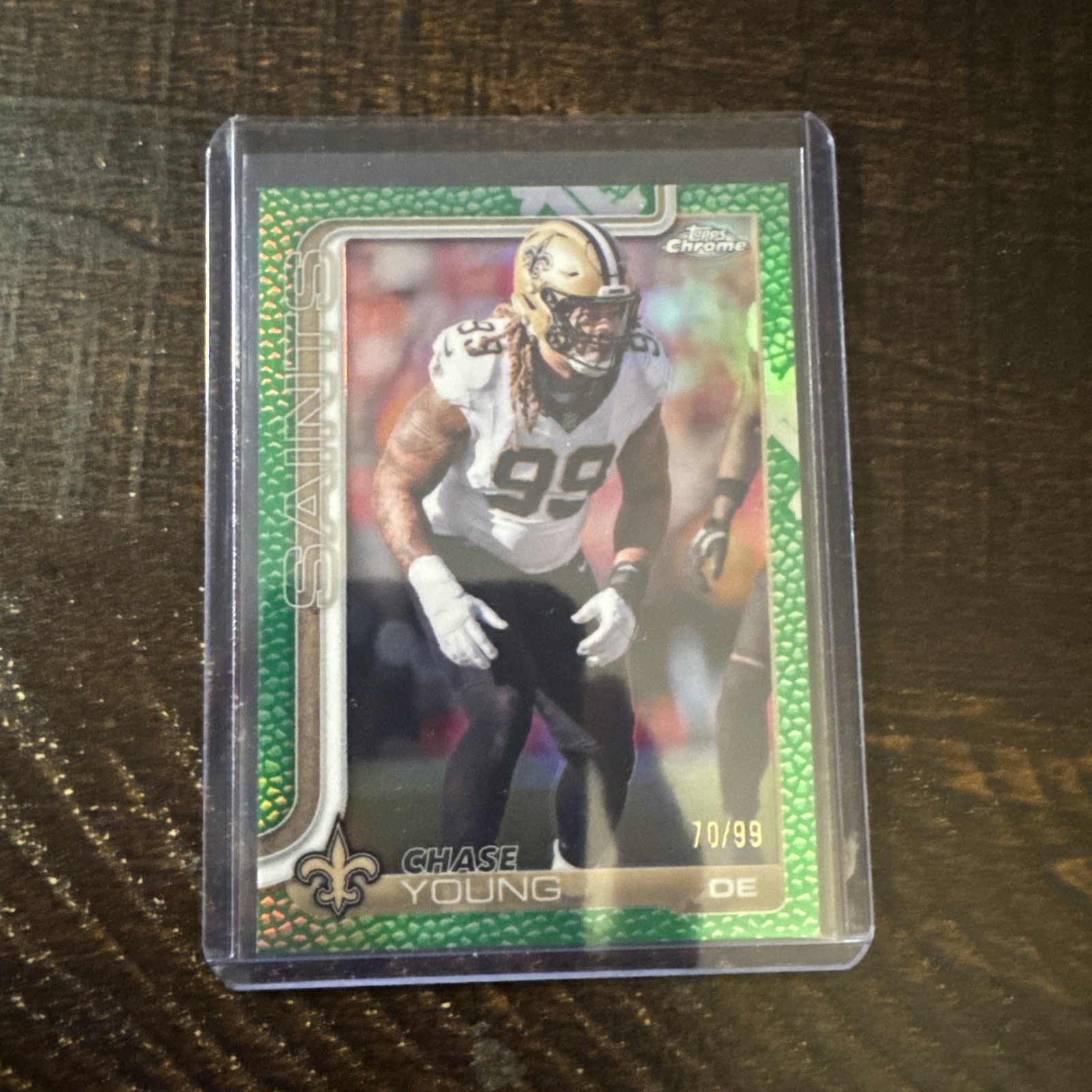 2025 Topps Chrome Football Chase Young Green Leather Refractor /99 #220