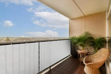 Pantalla privacidad balcón 3x10 pies blanca, tela 170GSM uso exterior