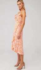 minkpink Orange Floral Ruffle Wrap Midi Dress Boho Summer Size Large Romantic