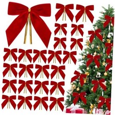24 Pcs Velvet Bows for Christmas Tree,Bows Velvet Ornaments Christmas Tree Red