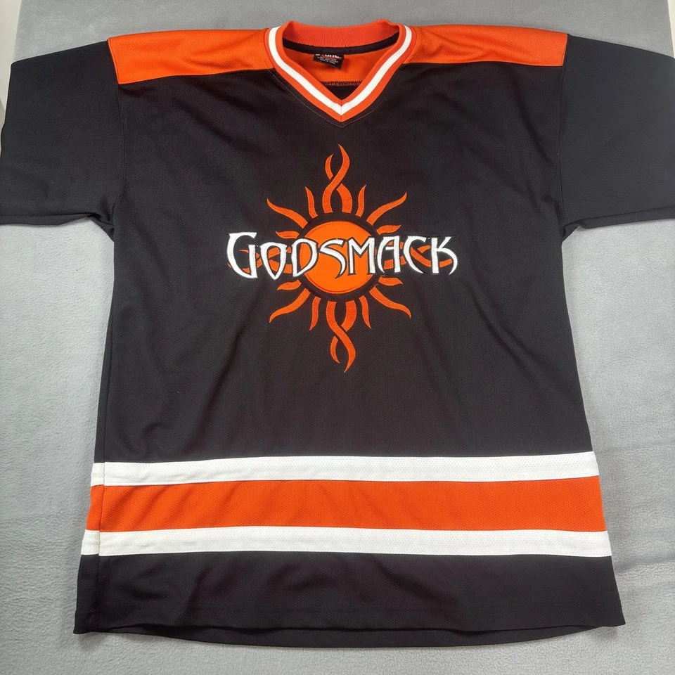 Camisa Godsmack Para Hombres XL Negra Naranja Hockey Jersey Estilo Banda Rock Bordada Foto 2 de 4