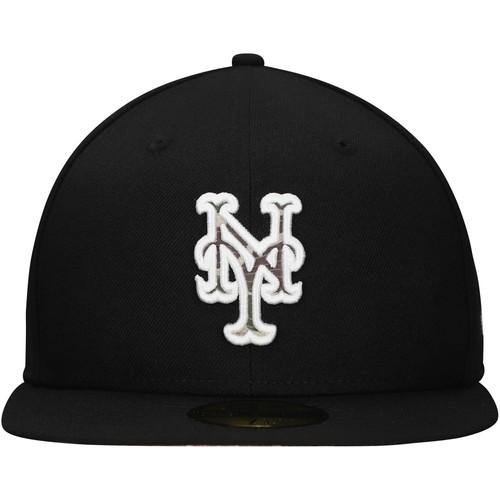Men's New Era Black New York Mets Troop Chant Camo Undervisor 59FIFTY Fitted Hat - Imagen 2 de 6