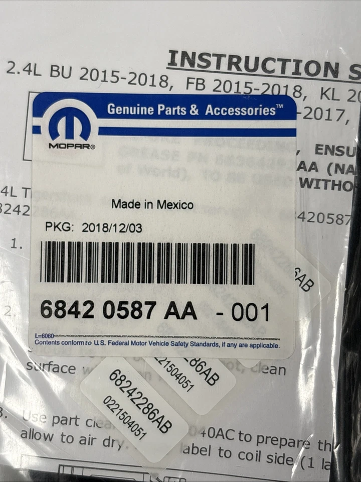 Kit de arranque de bobina de encendido Mopar OEM 2,4 L 15-18 varios modelos Jeep 68420587AA Foto 2 de 4