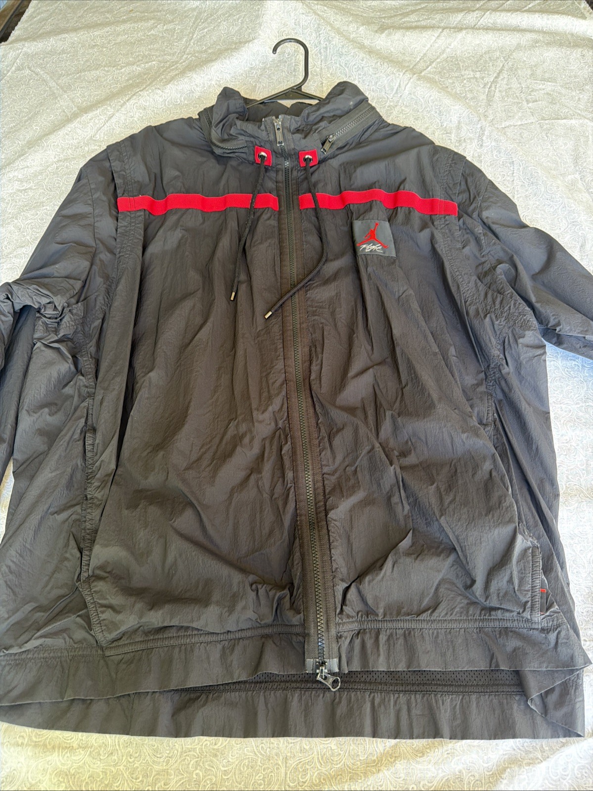Air Jordan Windbreaker Jacket Wings Of Flight Mens Size 2XL Full Zip Hood Black