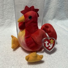 Ty Beanie Baby Strut the Rooster with Heart Tag and collector case