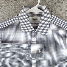Charles Tyrwhitt Extra Slim Fit Dress Shirt 15.5/35 Blue White Grid Check Cotton