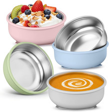 Stainless Steel Baby Bowls with Suction, 4 Pack Removable Colorful Silicone Slee