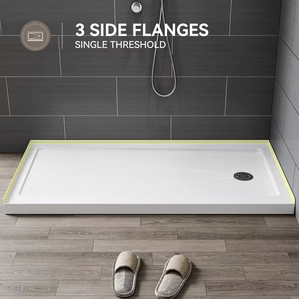 как выглядит 60 In. L X 30 In. W Alcove Shower Pan Base with Wider Threshold Design in High G фото