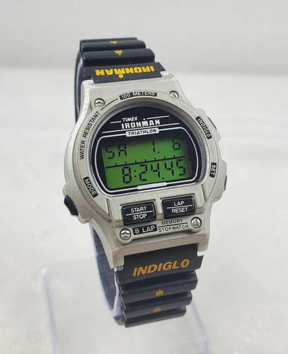 VINTAGE 1990's TIMEX IRONMAN TRIATHLON INDIGLO 8 LAP WR 100M WATCH NEW BATTERY