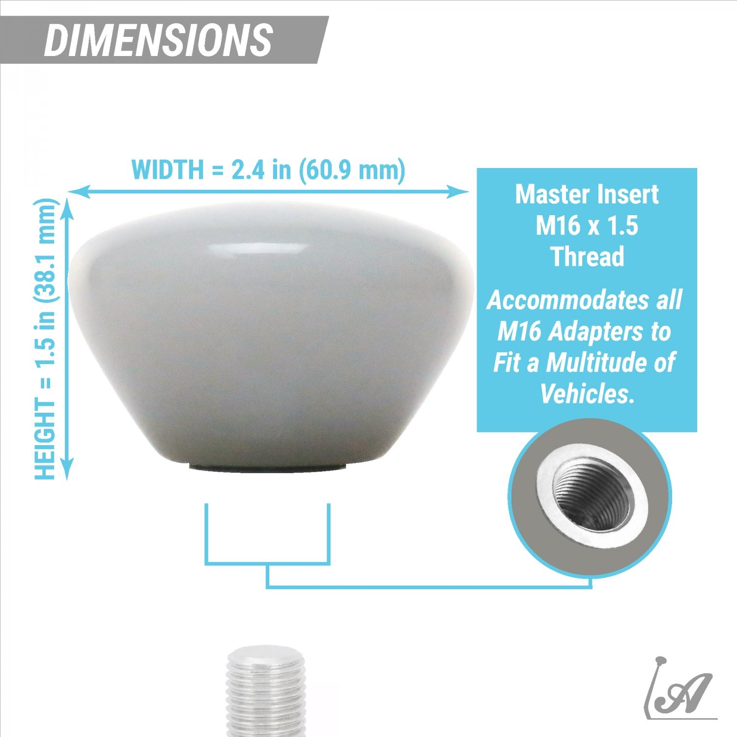 Blue Shift Pattern 24n White Retro Shift Knob w/ M16x1.5 Insert Shifter Auto