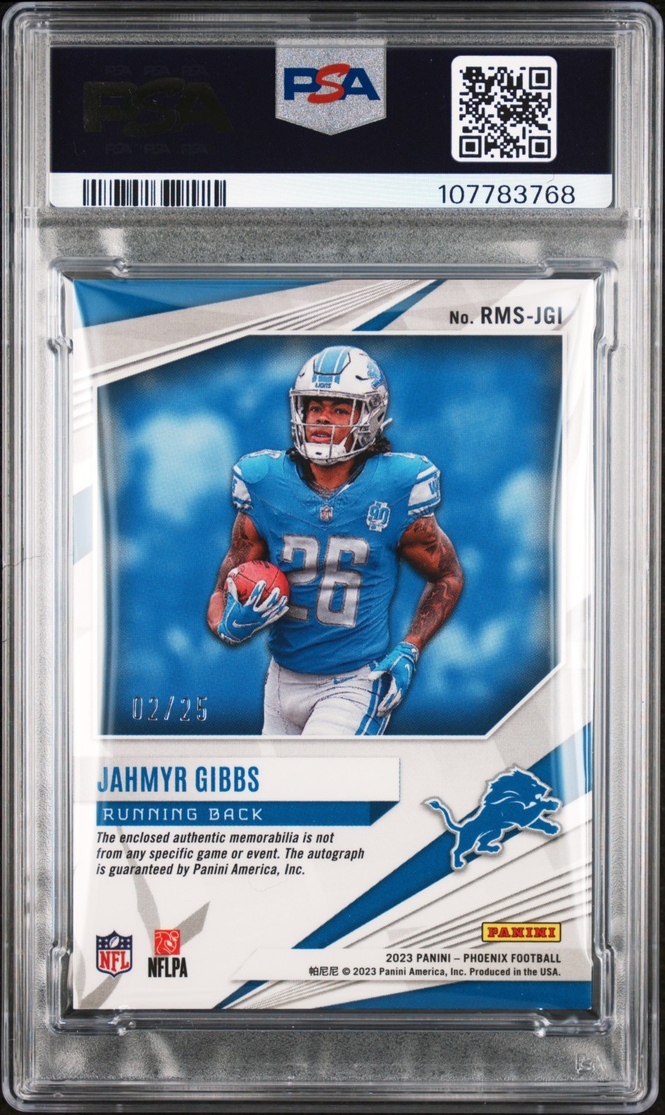 2023 Phoenix Jahmyr Gibbs Rising Rookie Signatures Helmet /25 PSA 9 Pop 1 🔥🔥 view 2