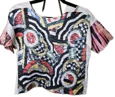 XL EYELASH RUFFLED C'EST DUO STRETCH POLYESTER SHIRT TOPPER MADE IN THE USA