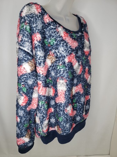 No Boundaries Womens Fuzzy Sweater Size XL 15-17 Kitty Print Pullover Super Soft - Picture 6 of 9